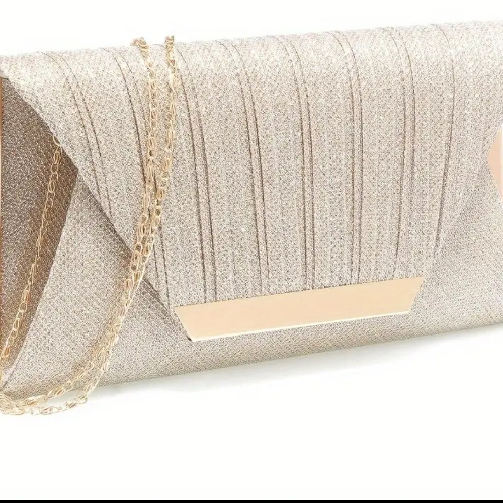 NWT Gold Pleated Clutch with Chain Strap